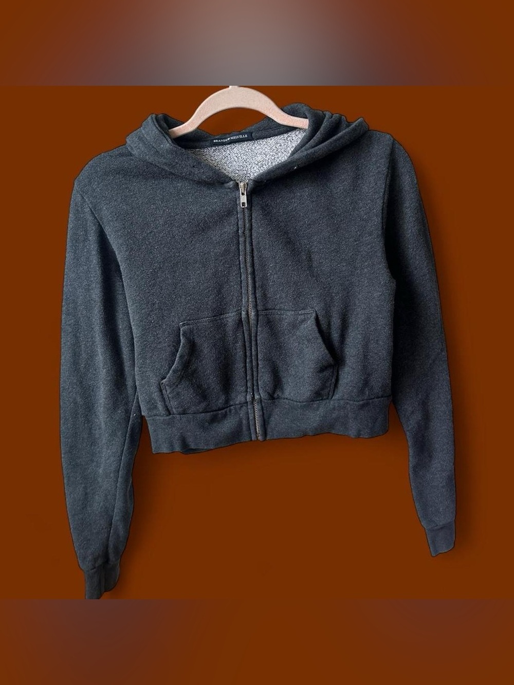 Brandy Melville Dark Charcoal Cropped Zip Hoodie